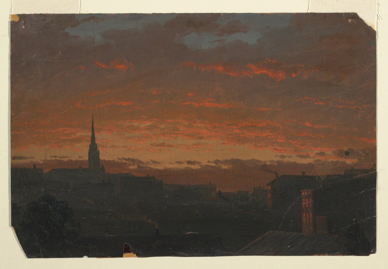 Desenho, Pôr do sol em Hudson, Nova Iorque, ca. 1860 de Frederic Edwin Church