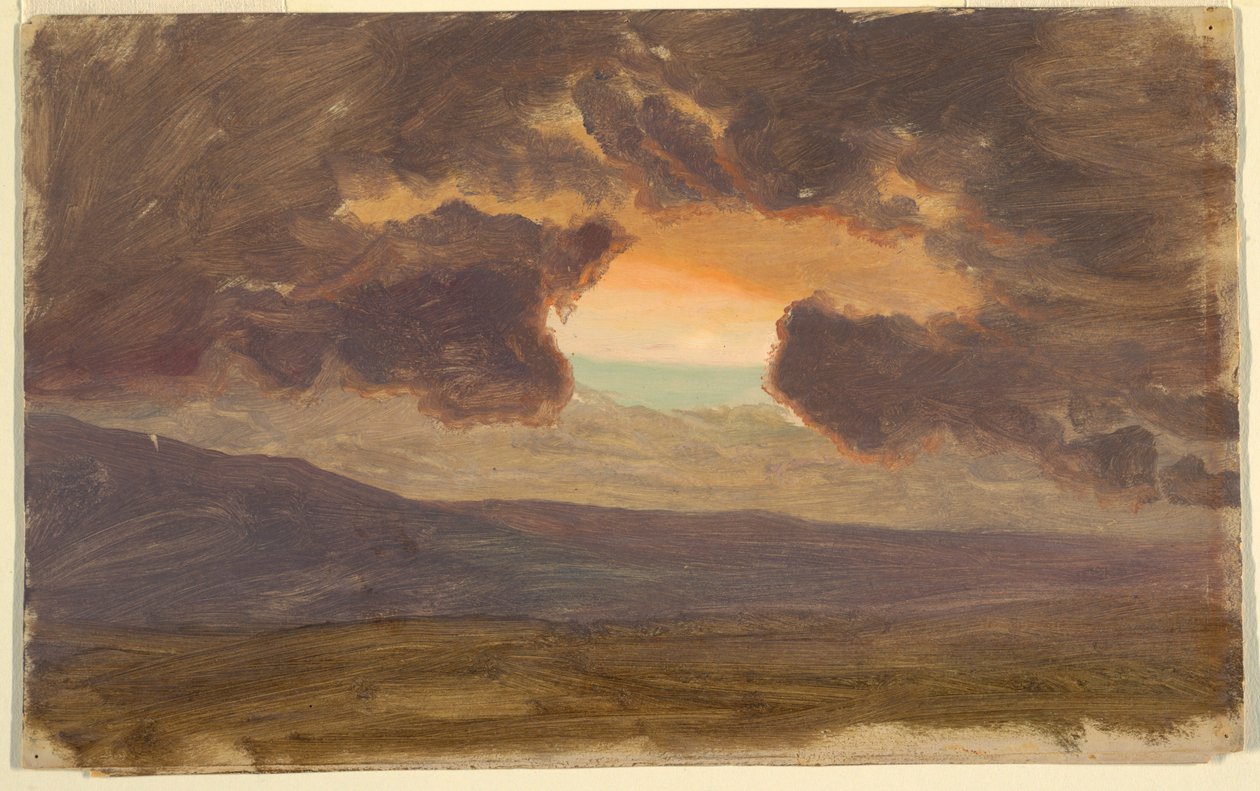 Desenho, Pôr do sol sobre colinas nuas, 1870-80 de Frederic Edwin Church