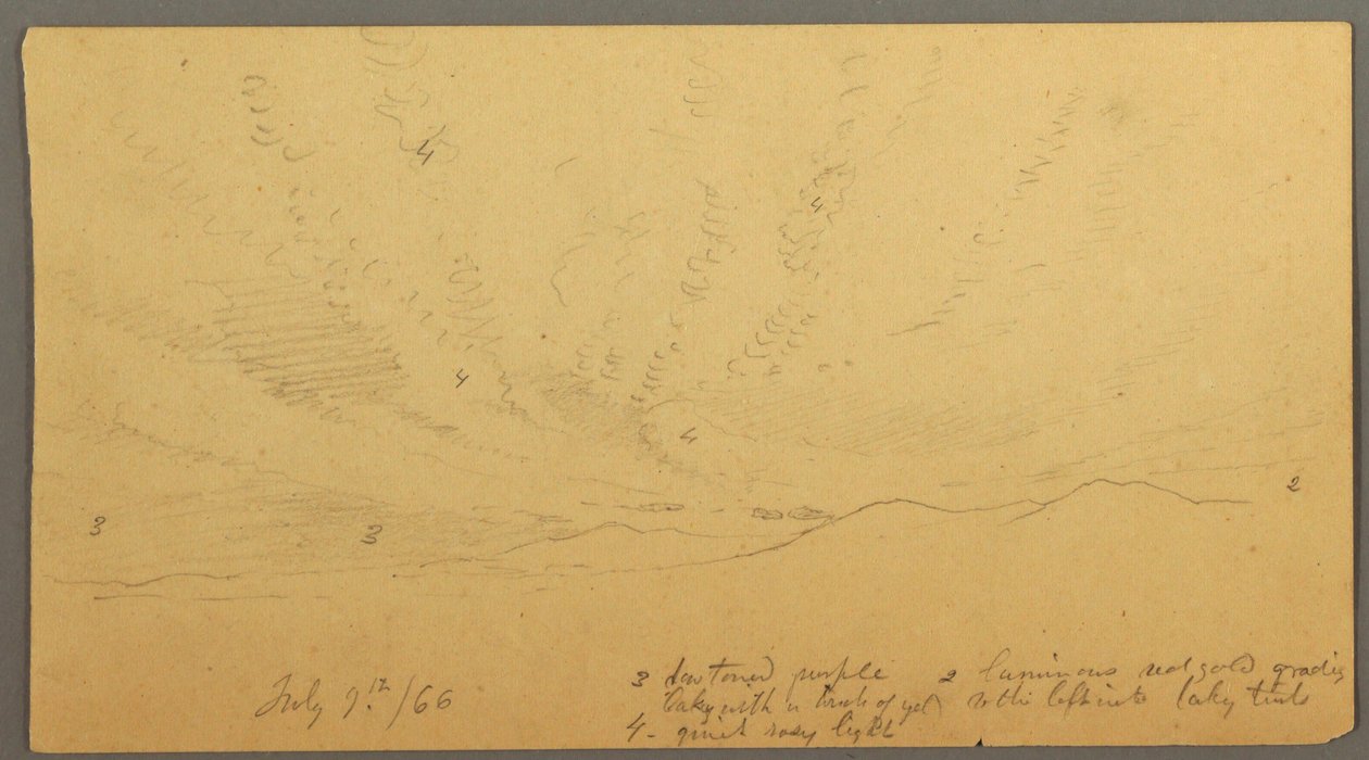Desenho, Pôr do sol sobre as colinas, 9 de julho de 1866 de Frederic Edwin Church
