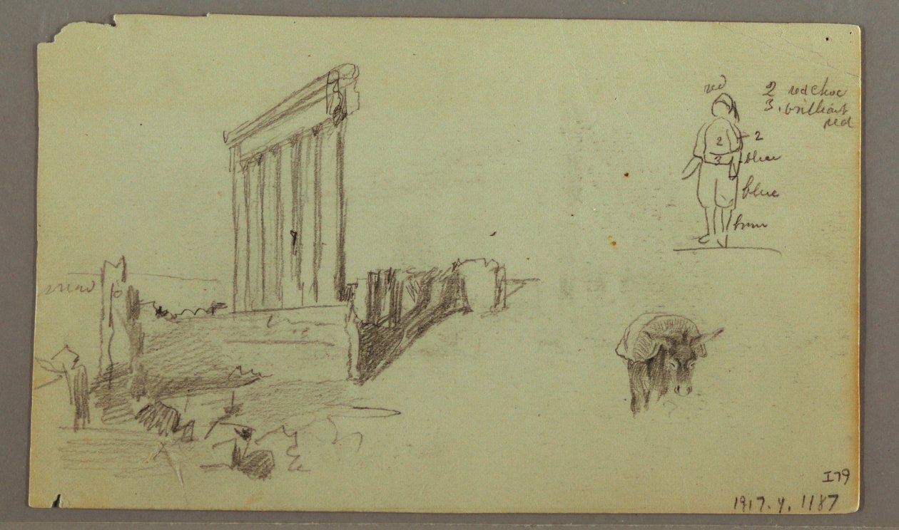Desenho, Templo de Júpiter ao nascer do sol, Baalbek, 7 de maio de 1868 de Frederic Edwin Church