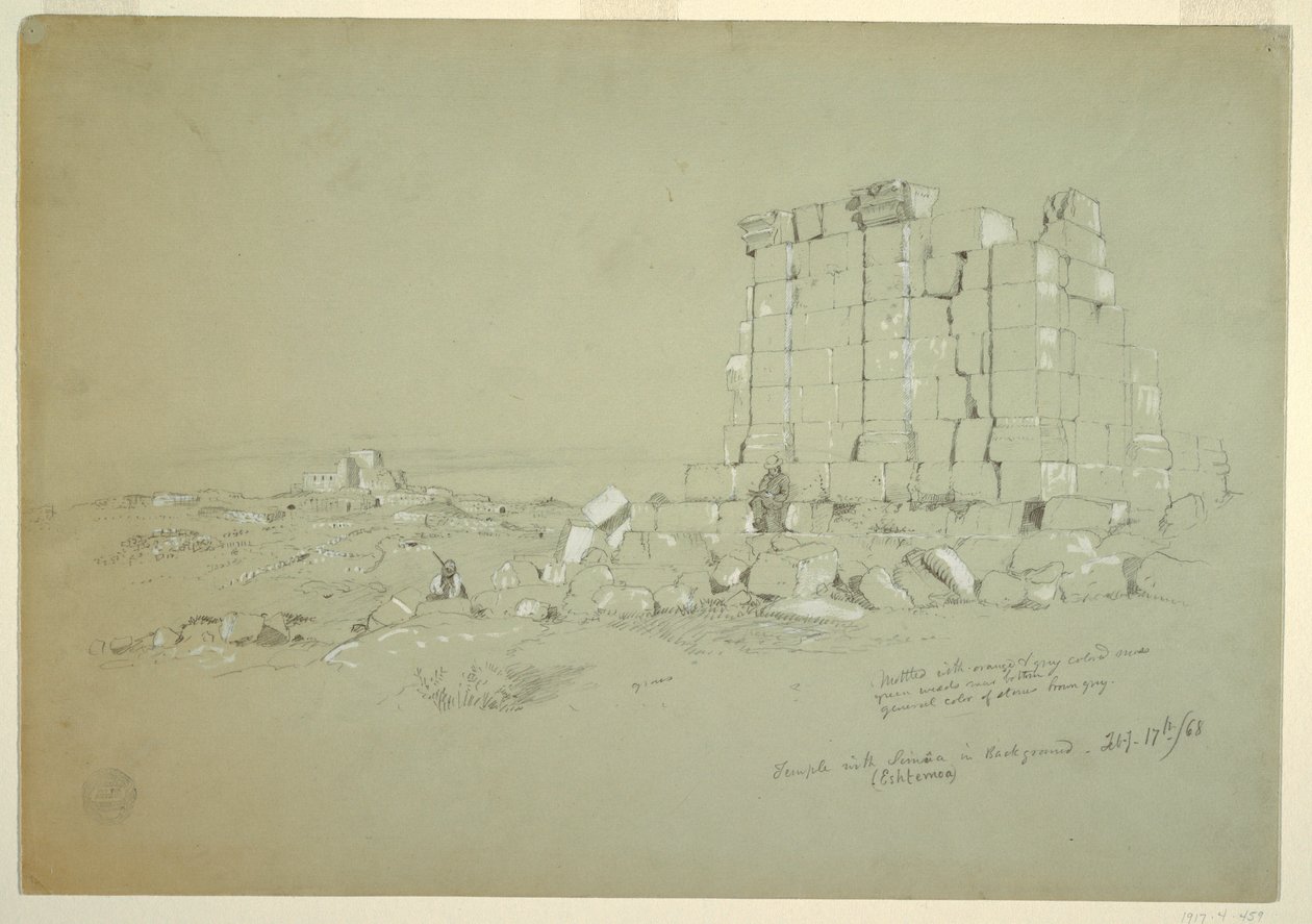Desenho, Templo com Semua [atual as-Samu] ao longe, 17 de fevereiro de 1868 de Frederic Edwin Church