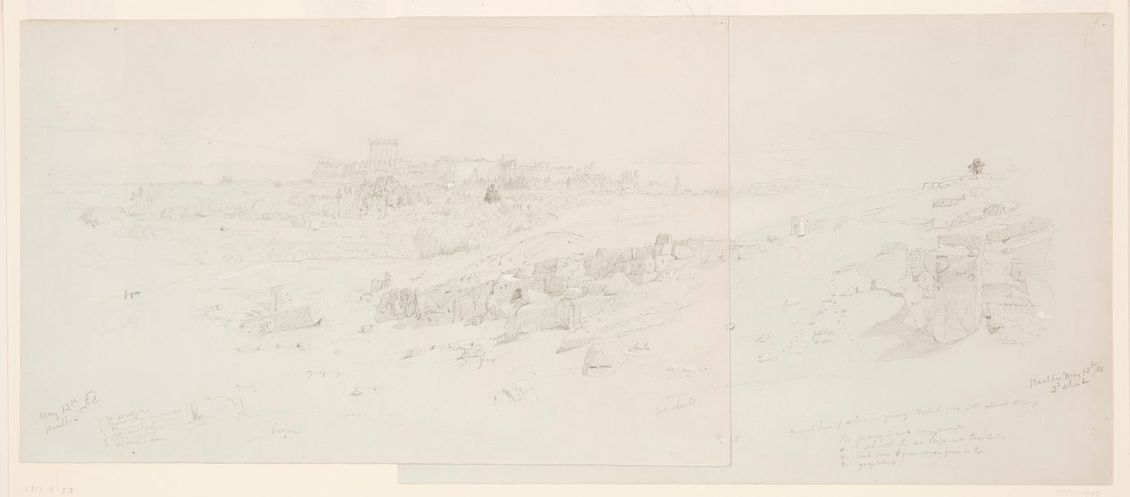 Desenho, Templos ao amanhecer, Baalbek, 12 de maio de 1868 de Frederic Edwin Church
