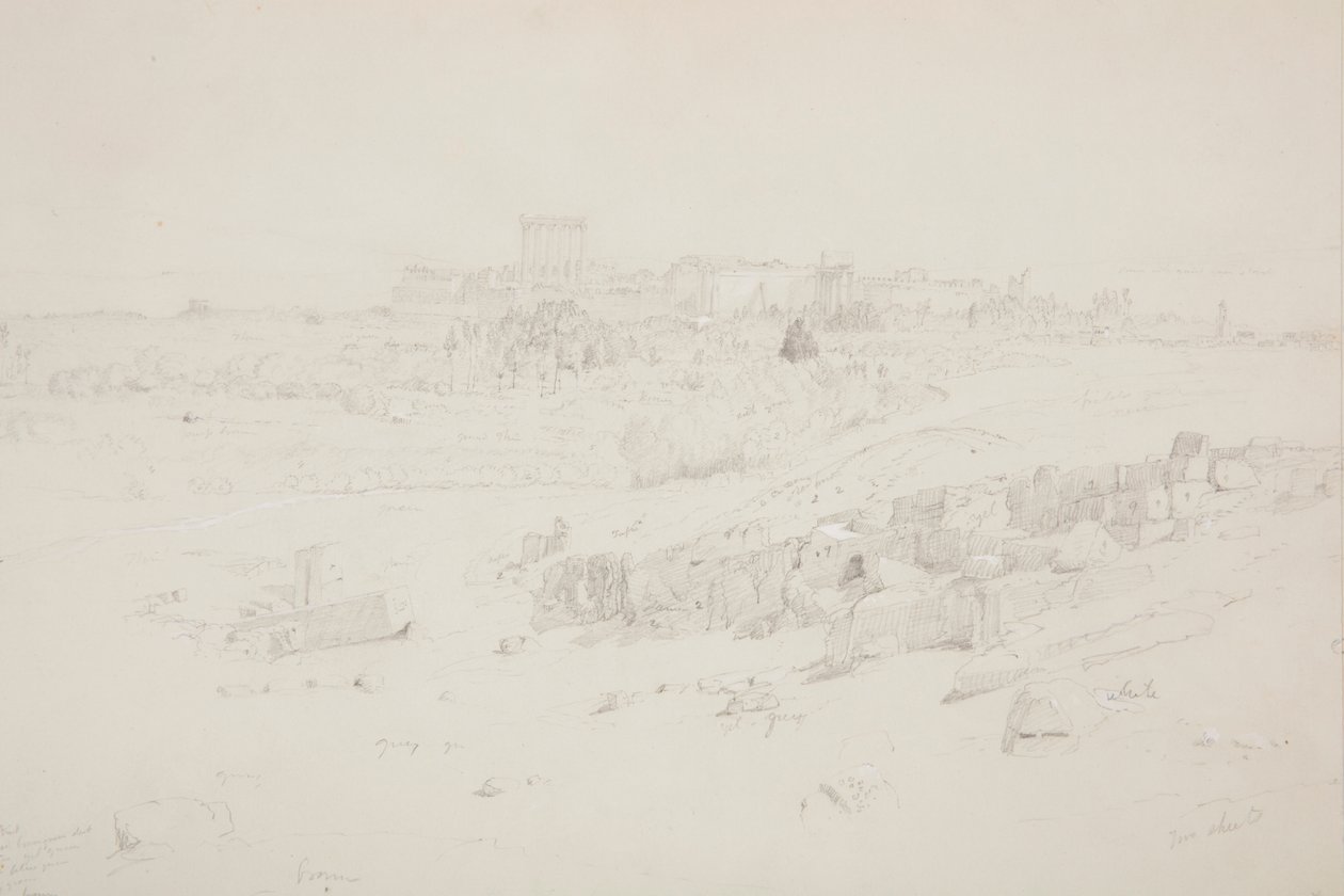 Desenho, Templos ao amanhecer, Baalbek, 12 de maio de 1868 de Frederic Edwin Church
