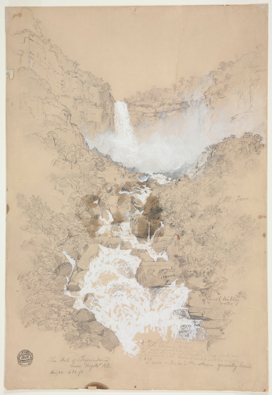Desenho, Cataratas de Tequendama perto de Bogotá, Colômbia, julho de 1853 de Frederic Edwin Church