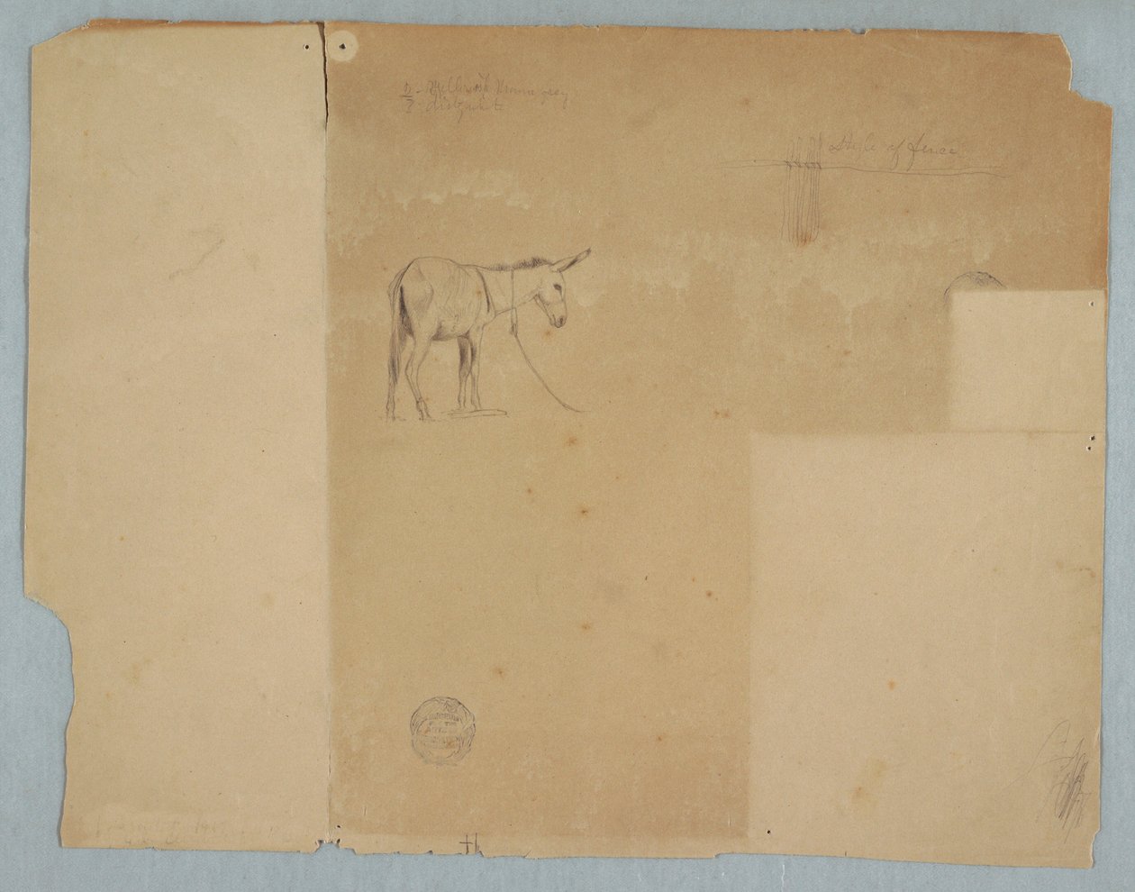 Desenho, burro amarrado e um tipo de vedação, América do Sul, 1853 de Frederic Edwin Church