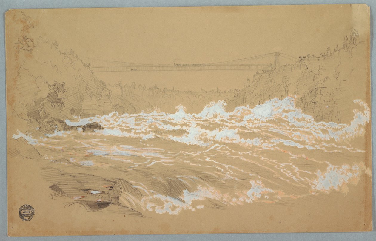 Desenho, The Gorge, Niagara, Looking Toward the Suspension Bridge, ca. 1856-58 de Frederic Edwin Church