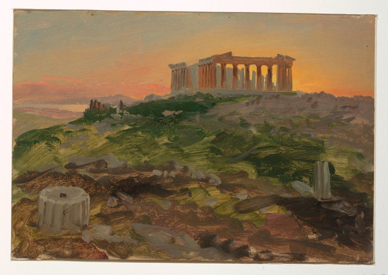 Desenho, O Pártenon visto do sudeste, abril de 1869 de Frederic Edwin Church