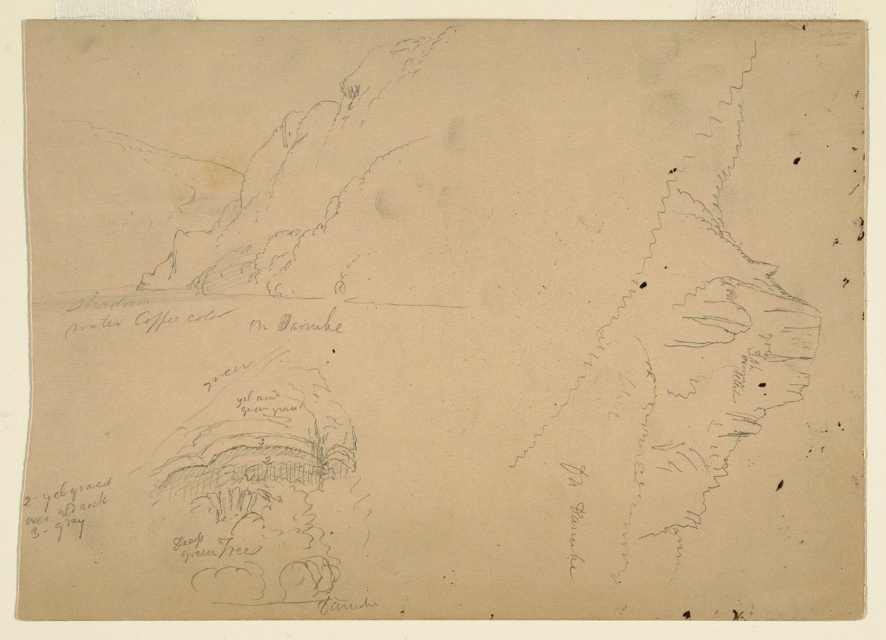 Desenho, Três esboços de margens íngremes e montanhosas do Danúbio, 1868 de Frederic Edwin Church