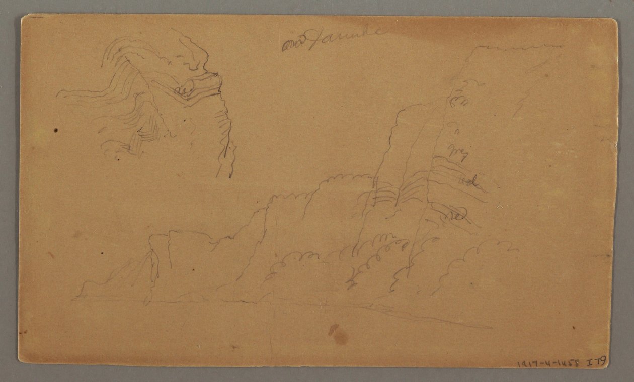Desenho, Casa de madeira, Dois veleiros, Estudos do telhado, possivelmente 1868 de Frederic Edwin Church