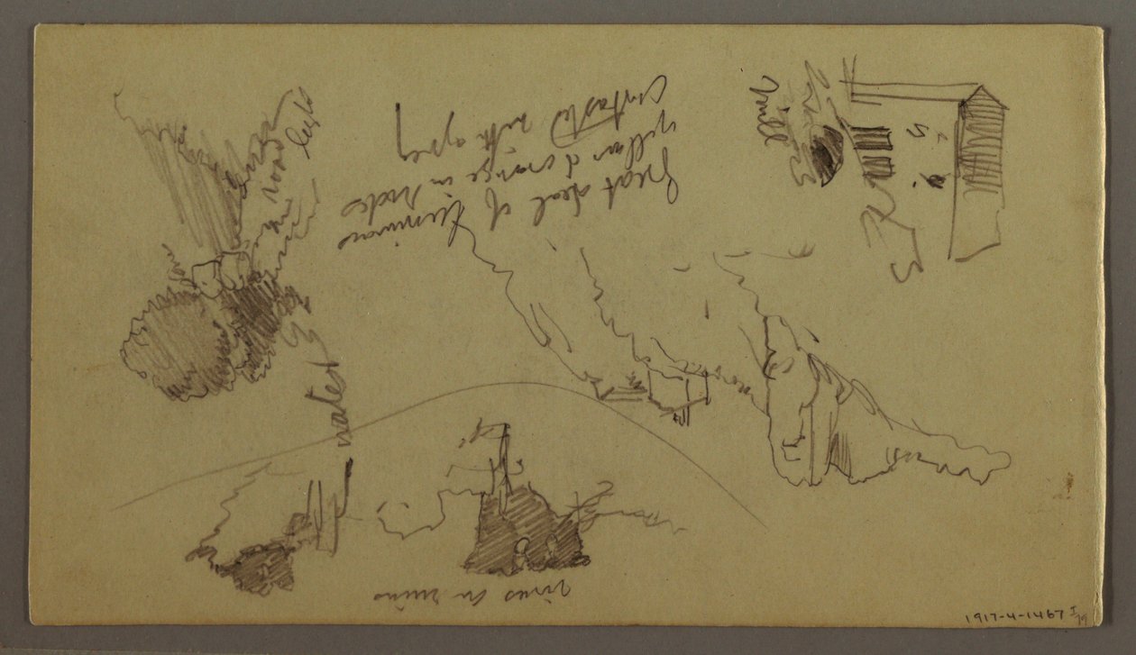 Desenho, Cidade no cimo de uma montanha, Cidade no cimo de uma colina, possivelmente 1868-69 de Frederic Edwin Church