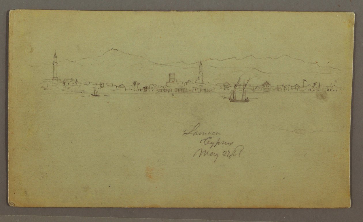 Desenho, Cidade junto à costa, cadeia de montanhas atrás, 27 de maio de 1868 de Frederic Edwin Church