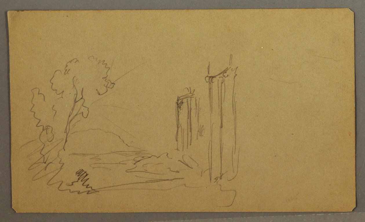 Desenho, Árvores, colunas clássicas, possivelmente 1865-66 de Frederic Edwin Church