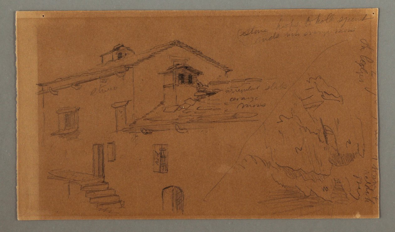 Desenho, Duas casas, rochedo, possivelmente 1868 de Frederic Edwin Church