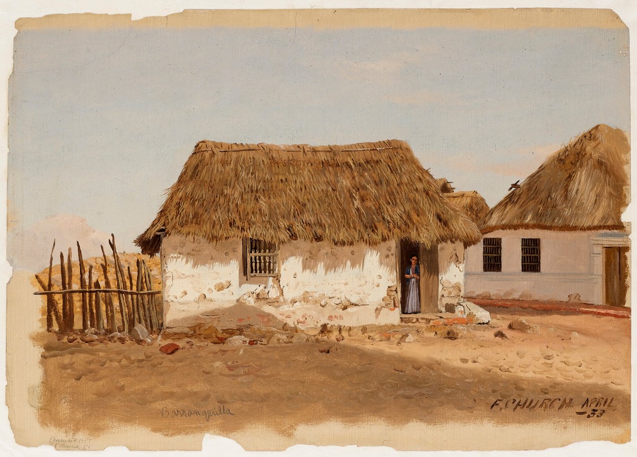 Desenho, Duas casas em Barranquilla, Colômbia, abril de 1853 de Frederic Edwin Church