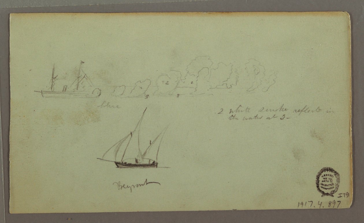 Desenho, Dois estudos de pescadores com canas e tochas, abril de 1868 de Frederic Edwin Church