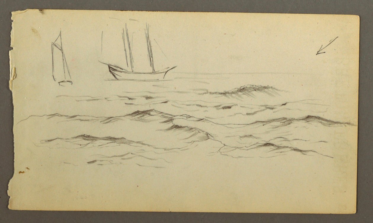 Desenho, Dois barcos à vela, ondas, possivelmente 1860 de Frederic Edwin Church