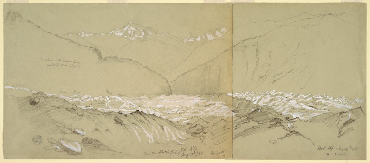 Desenho, Glaciar do Alto Aletsch com o Grande Fusshorn, 1868 de Frederic Edwin Church