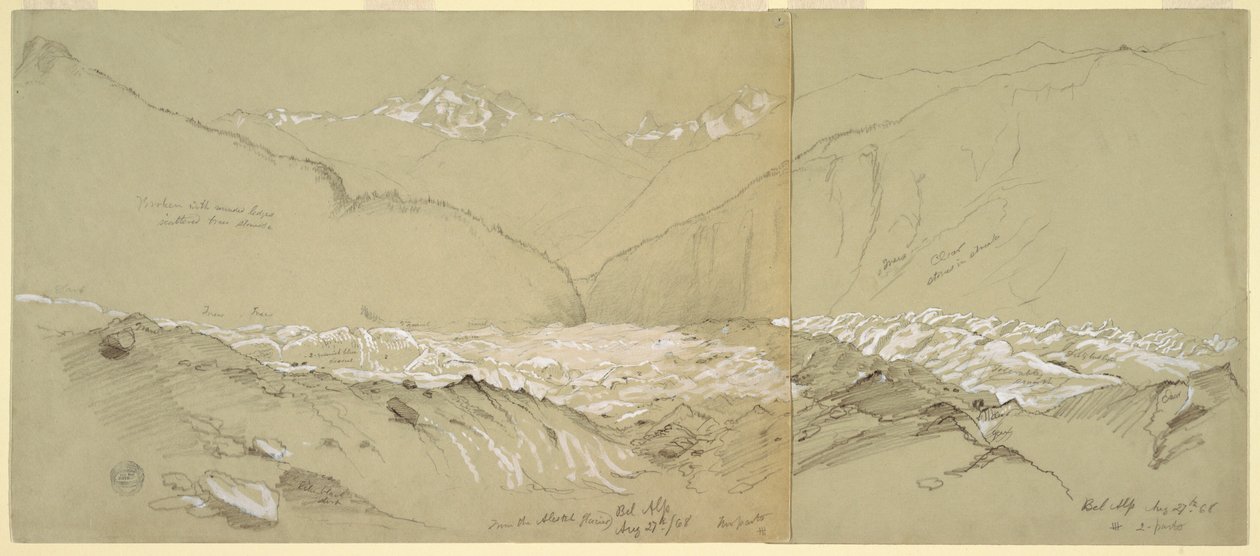 Desenho, Glaciar do Alto Aletsch com o Grande Fusshorn, 1868 de Frederic Edwin Church