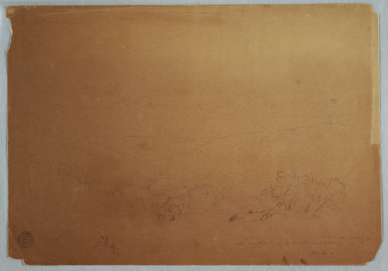 Desenho, Vista do vale perto de Pandi, Colômbia, julho de 1853 de Frederic Edwin Church