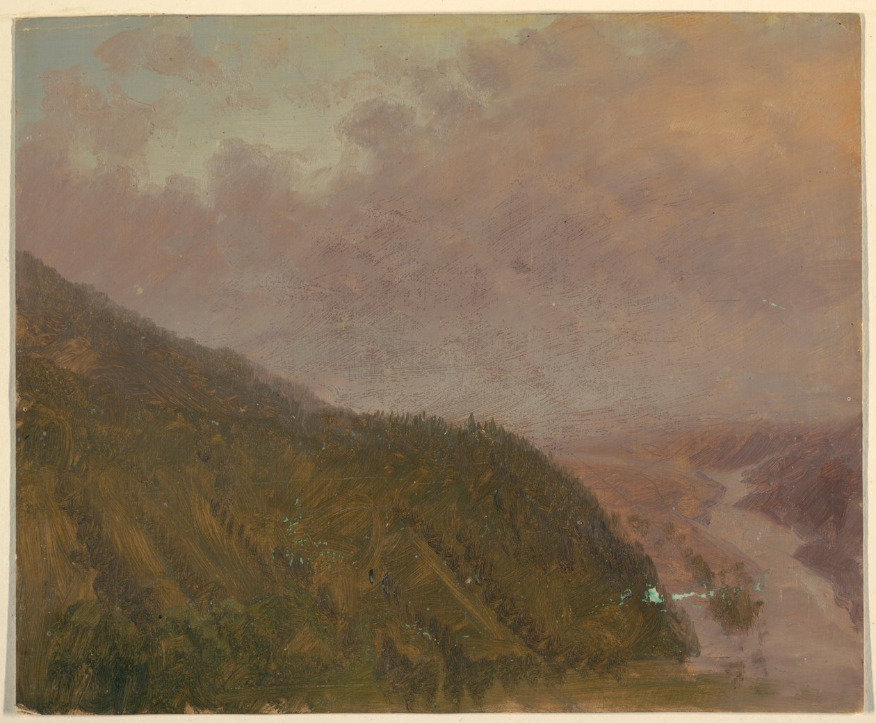 Desenho, Vale do cimo de uma colina alta (Europa), 1860-70 de Frederic Edwin Church