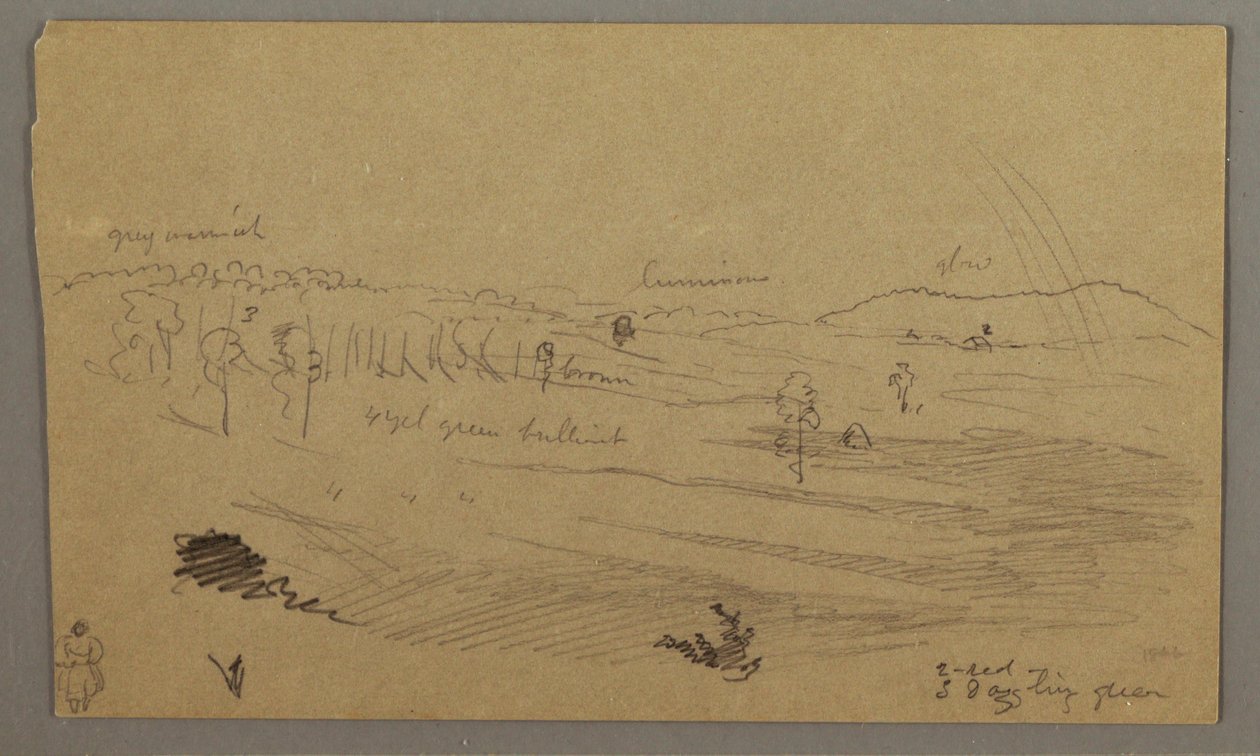 Desenho, Valley, arco-íris, possivelmente 1865-66 de Frederic Edwin Church