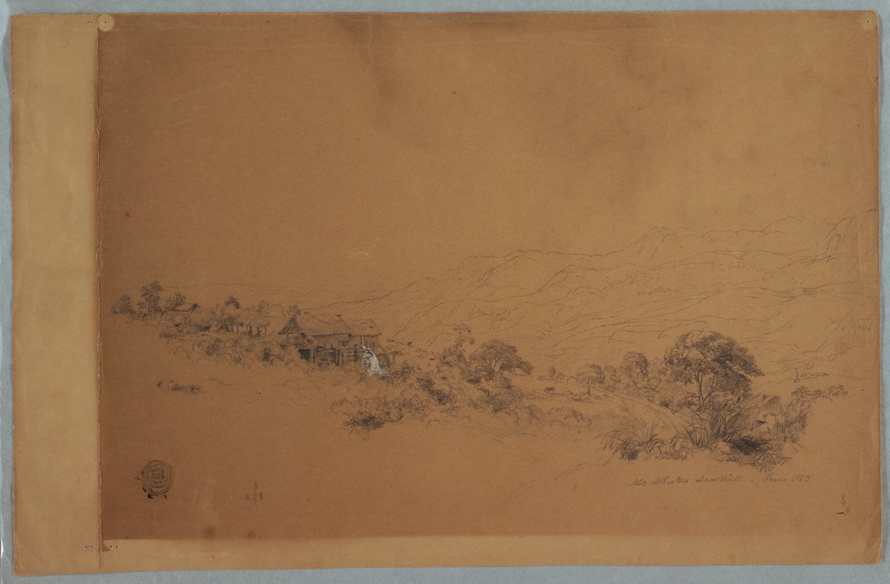Desenho, Vale com a serração McAllisters, Colômbia, junho de 1853 de Frederic Edwin Church