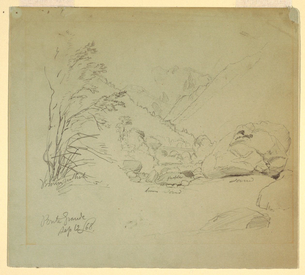 Desenho, Vale com uma ponte perto de Macugnaga, 12 de setembro de 1868 de Frederic Edwin Church