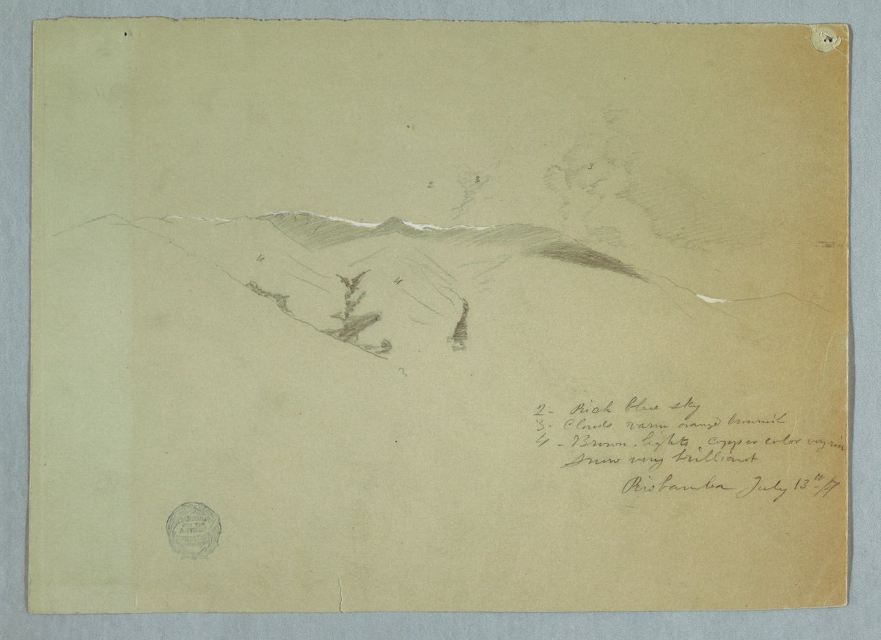 Desenho, Vales e cumes cobertos de neve, Riobamba, Equador, 13 de julho de 1857 de Frederic Edwin Church