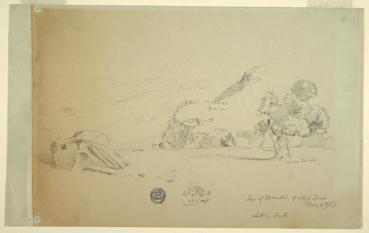 Desenho, Vista da colina a oeste de suk wadi, 4 de maio de 1868 de Frederic Edwin Church
