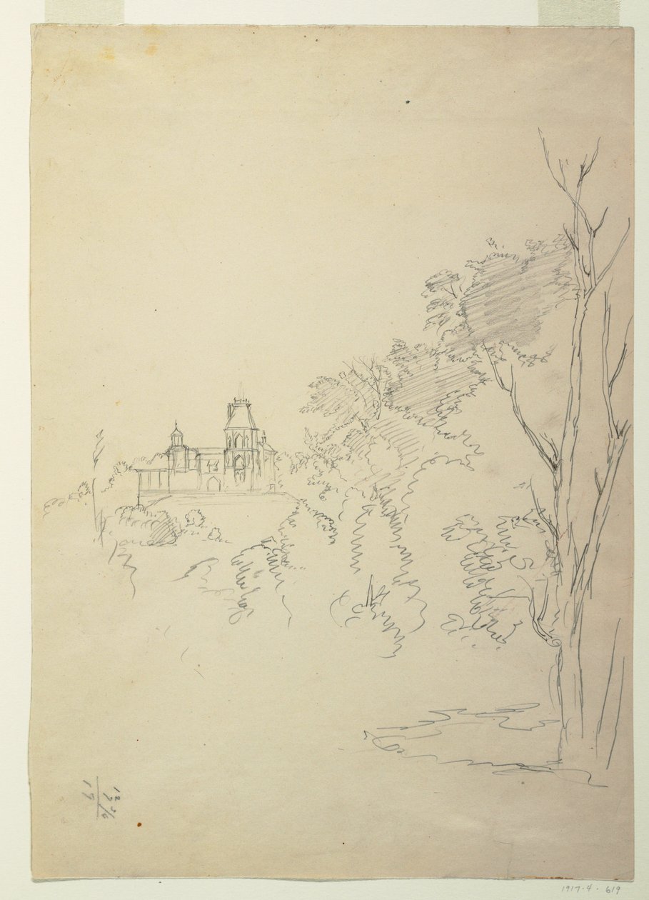Desenho, Vista de Olana, a casa do artista, Hudson, Nova Iorque, ca. 1872 de Frederic Edwin Church