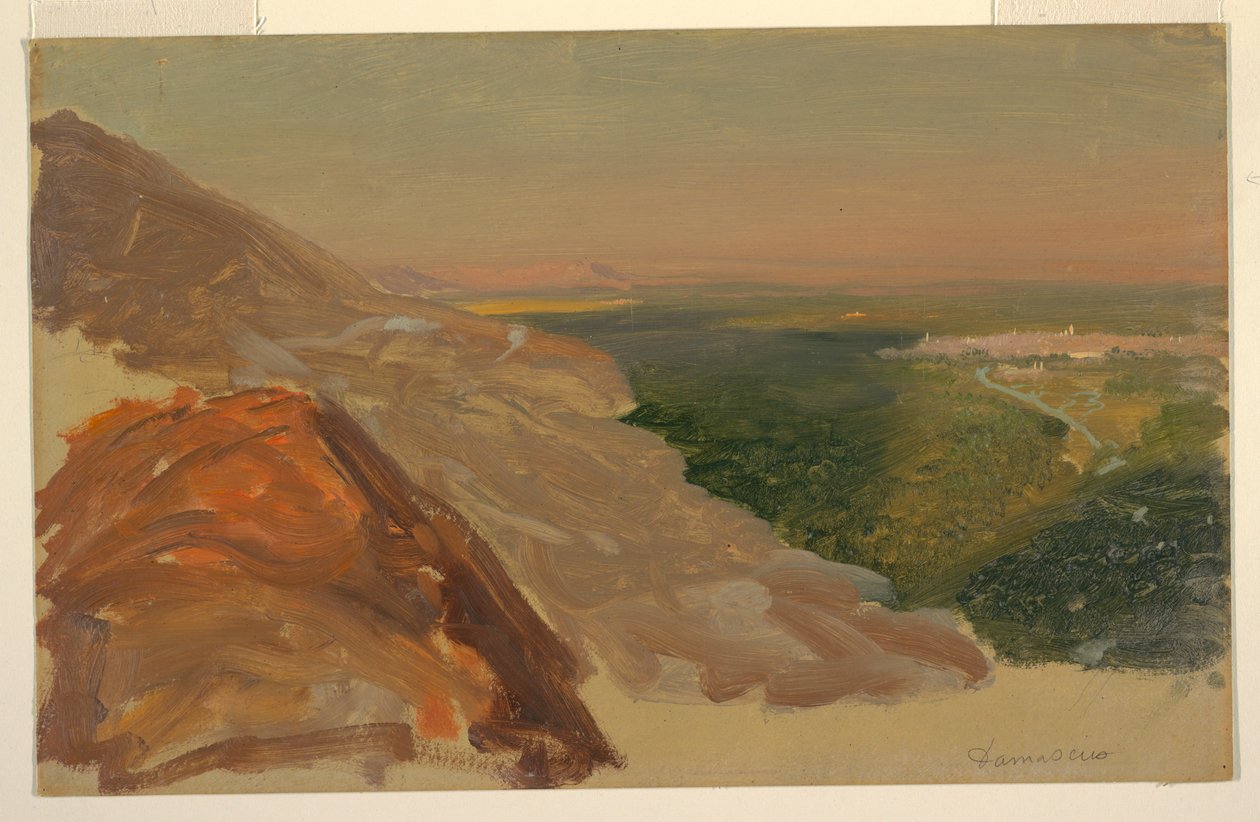Desenho, Vista de uma planície com Damasco, Síria, a partir das montanhas, maio de 1868 de Frederic Edwin Church