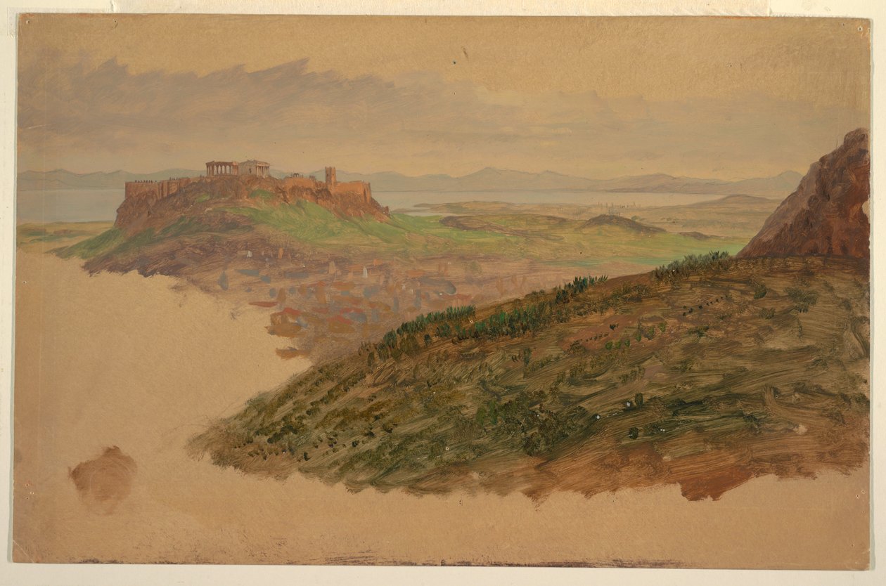 Desenho, Vista da Acrópole a partir do Monte Lycabettus, Atenas, abril de 1869 de Frederic Edwin Church