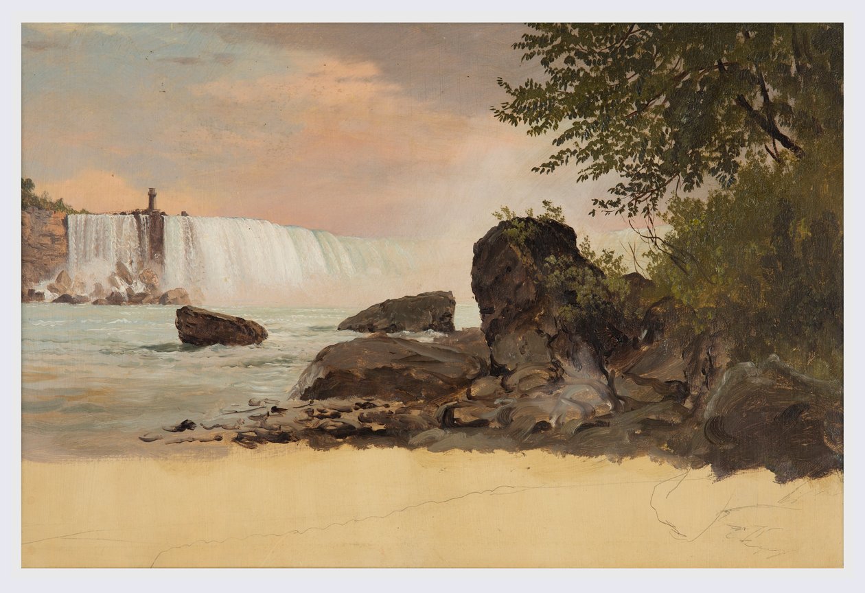 Desenho, Vista das cataratas do Canadá e da ilha das cabras, setembro ou outubro de 1856 de Frederic Edwin Church