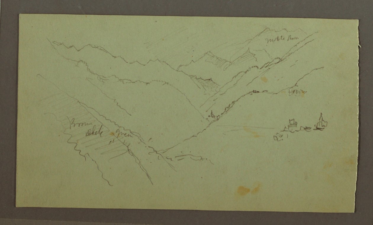 Desenho, Aldeia e vale de montanha íngreme (Alpes), 1868-69 de Frederic Edwin Church