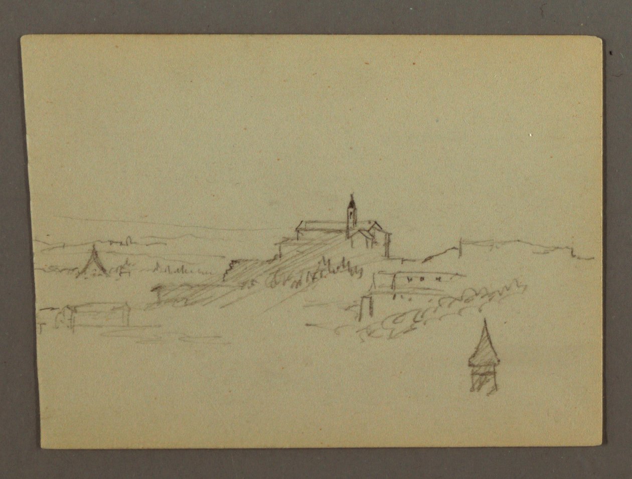 Desenho, Aldeia no cimo da colina, possivelmente 1868-69 de Frederic Edwin Church