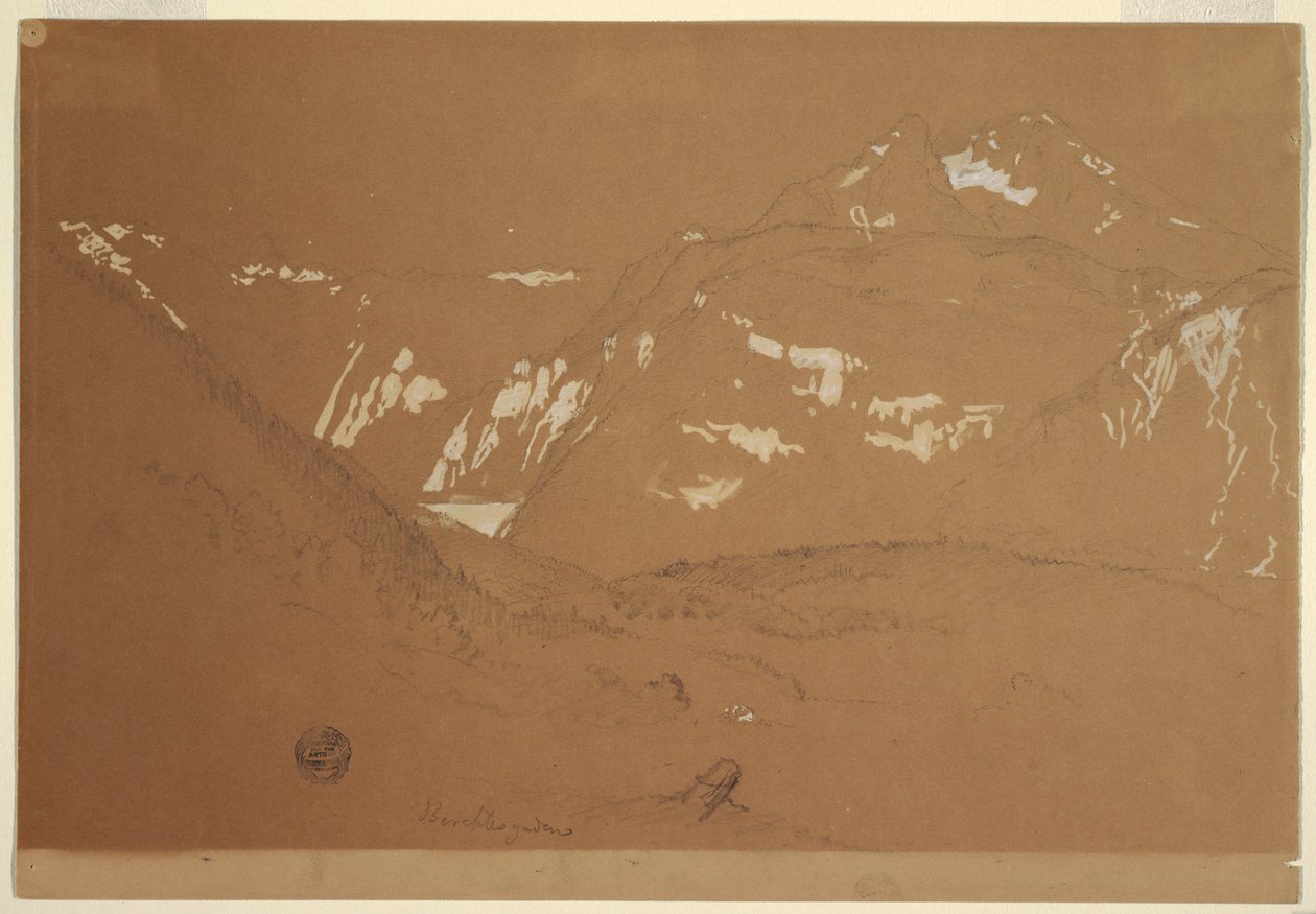 Desenho, Watxmann, o Königssee e Schoenfeld Spitze..., junho-julho de 1868 de Frederic Edwin Church