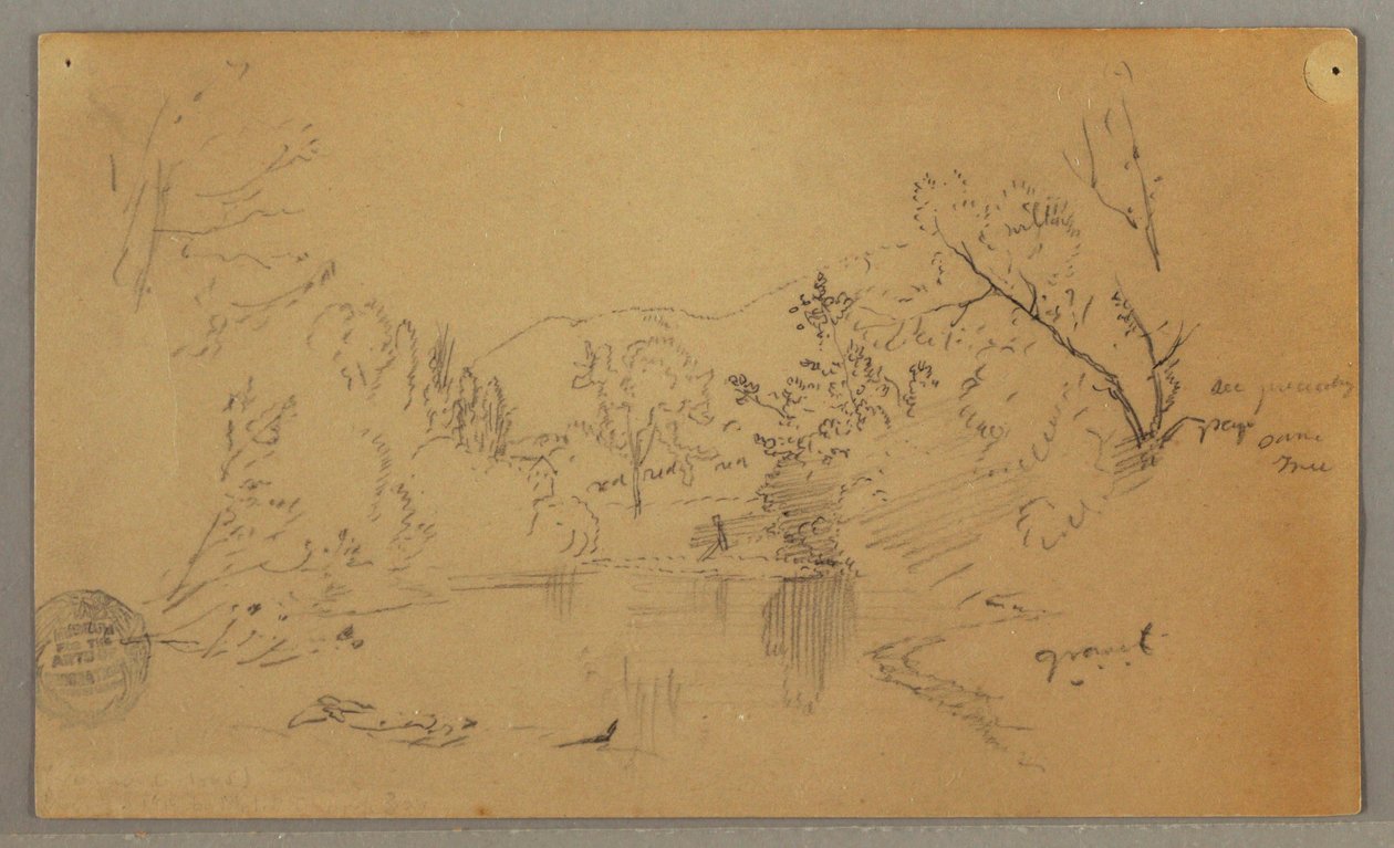 Desenho, Rio sinuoso num vale arborizado, Vermont, outubro de 1865 de Frederic Edwin Church