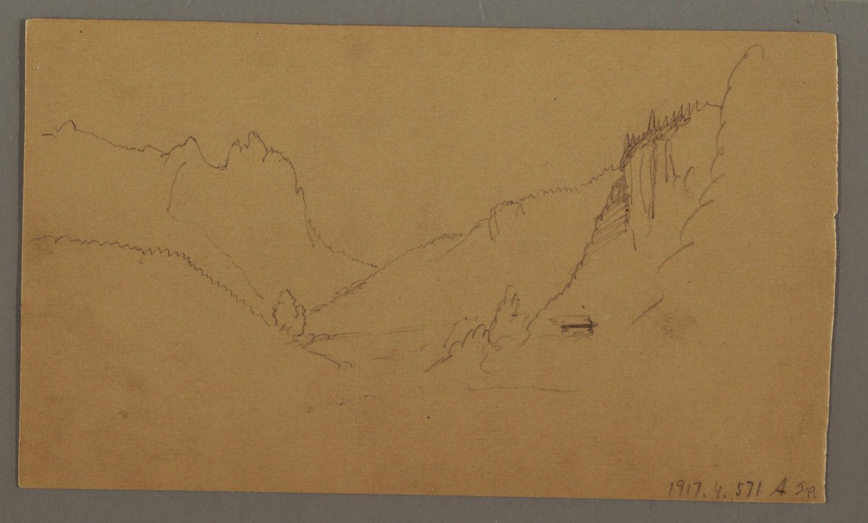 Desenho, Estrada sinuosa através do vale, casa, possivelmente 1868 de Frederic Edwin Church