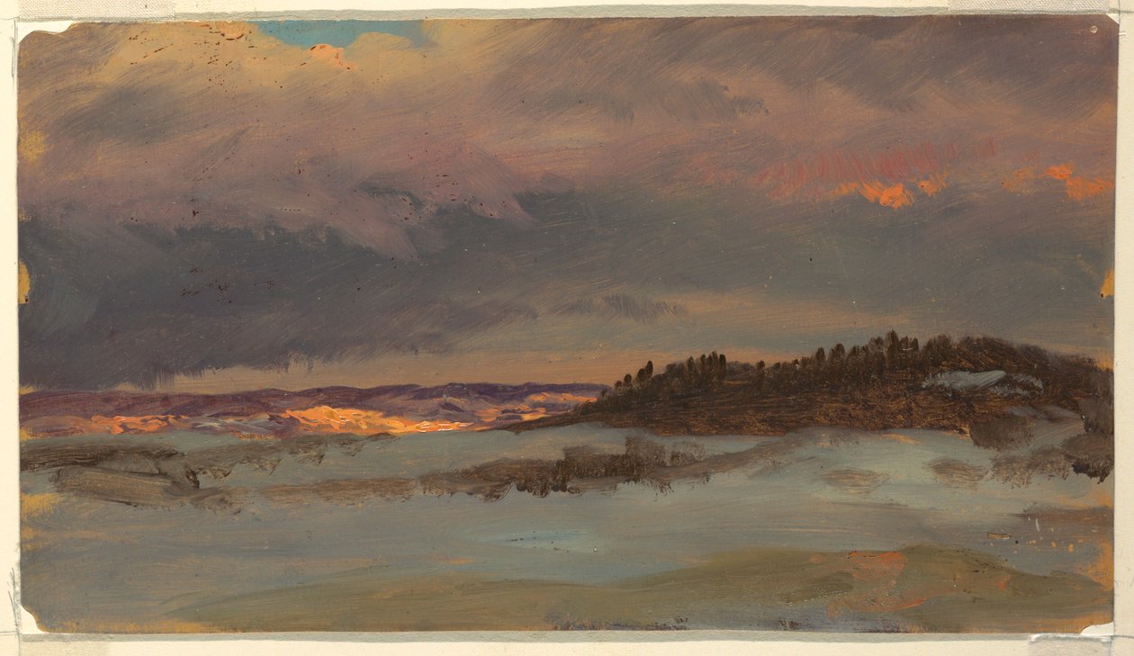 Desenho, Paisagem de inverno com Blue Hill ao pôr do sol, Hudson, Nova Iorque, 1870-75 de Frederic Edwin Church