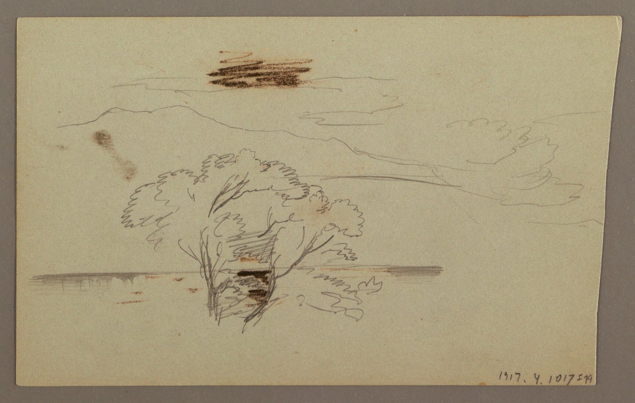 Desenho, Encosta arborizada, região montanhosa, 1863 de Frederic Edwin Church