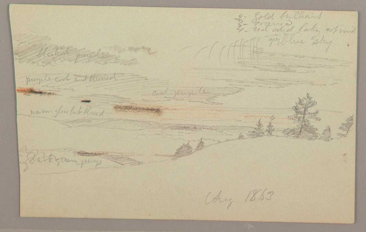 Desenho, Encosta arborizada, região montanhosa, 1863 de Frederic Edwin Church