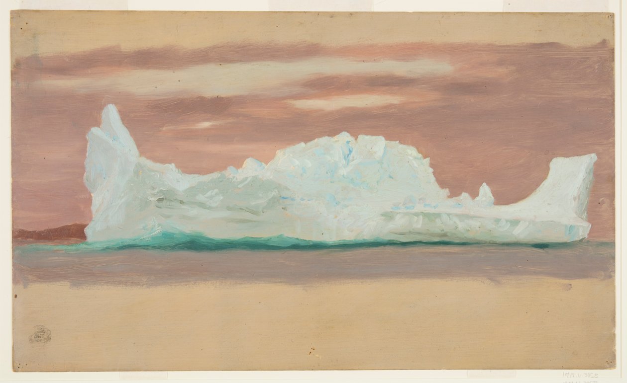 Iceberg flutuante sob céu nublado, Terra Nova de Frederic Edwin Church