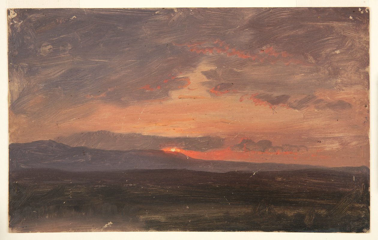 Hudson Valley, Nova York com o pôr do sol atrás das montanhas Catskill de Frederic Edwin Church