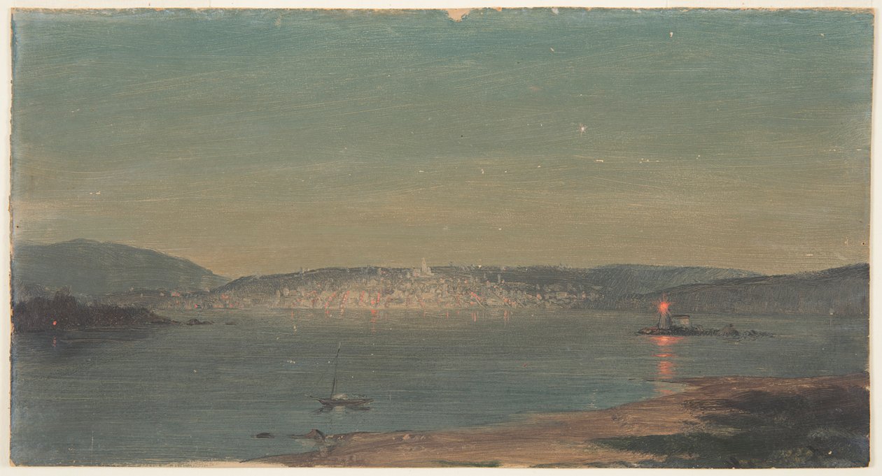 Visão noturna de um porto de Frederic Edwin Church