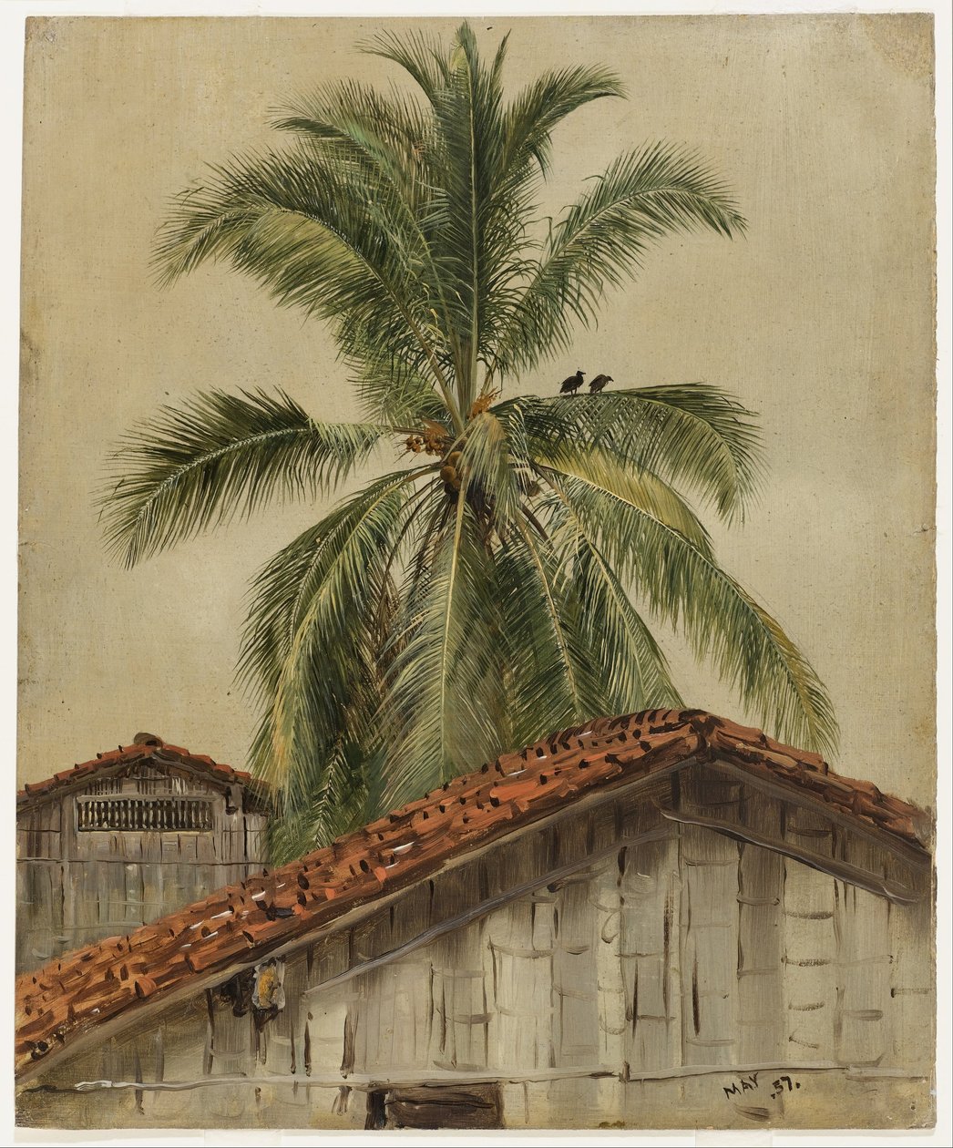 Palmeiras e telhados de casas, Equador de Frederic Edwin Church