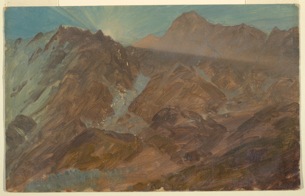 Picos e geleira ao nascer do sol, Alpes Berneses, Suíça de Frederic Edwin Church