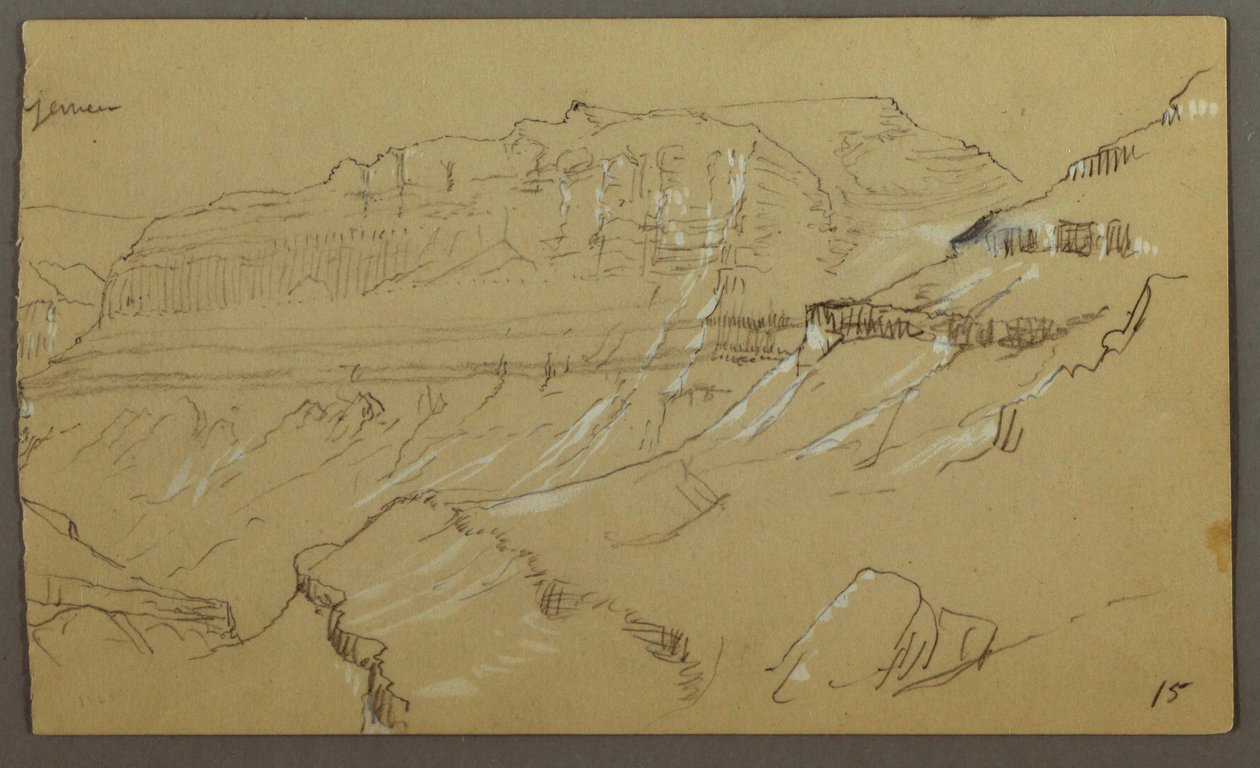 Parte direita de um esboço de El Yemen Valley, Arábia: vista distante de Frederic Edwin Church