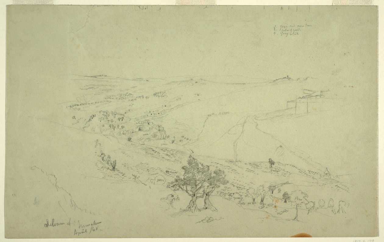 Siloé e Jerusalém, canto sudeste dos muros vistos do Monte das Oliveiras [Jerusalém e Silwan, Jerusalém Oriental, Israel] de Frederic Edwin Church
