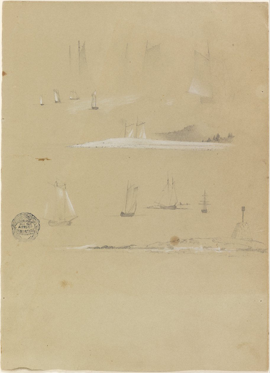 Estudos sobre navios à vela e paisagens costeiras de Frederic Edwin Church