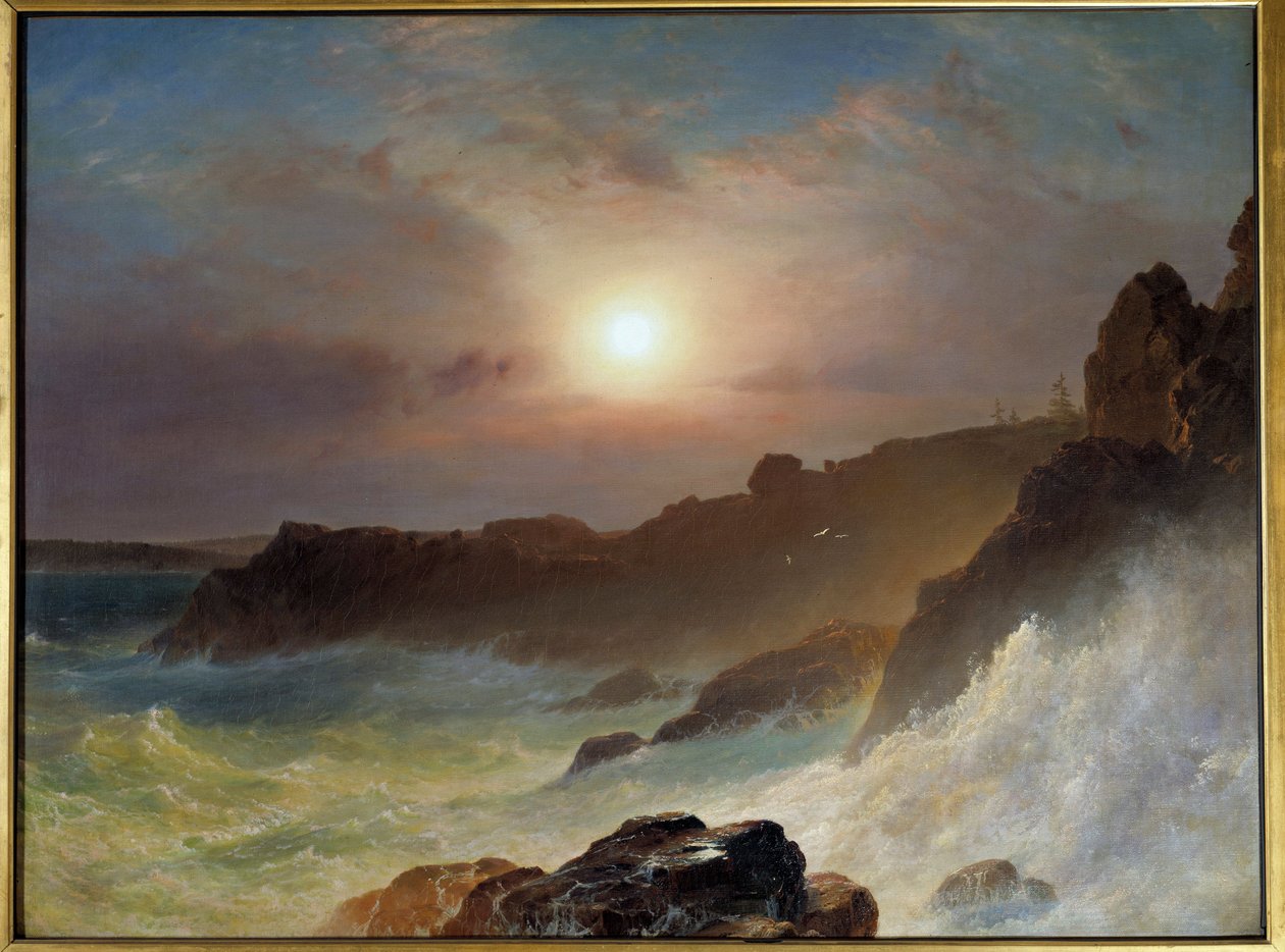 Nascer do sol na costa do Maine, nos Estados Unidos, em 1863. Pintura por Frederic Church (1826-1900) Ec. Amargo. de Frederic Edwin Church